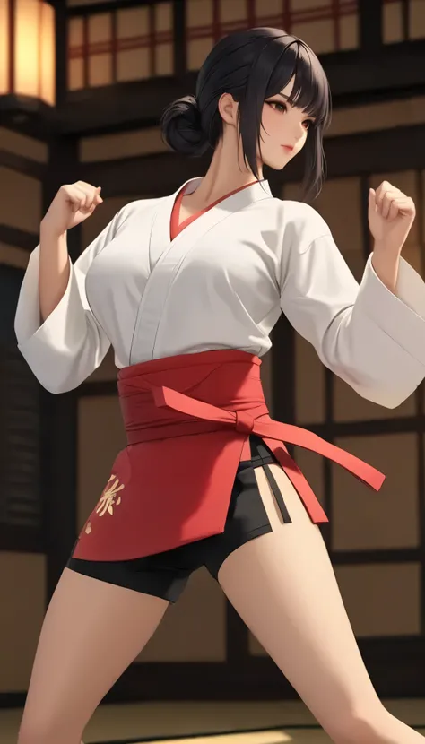 （（ Big Breasts))、(((  Open Front Shirt))、(((Empty-handed)))、(    black hair)、(blunt bangs)、(  short hair)、(  wet hair)、(Viera Women's Karate  )、((  sweaty ))、(  growing skin )、((Serious))、((  blanking))、(((Karate Dojo)))、((Graceful Paintings  ))，(  Masterp...