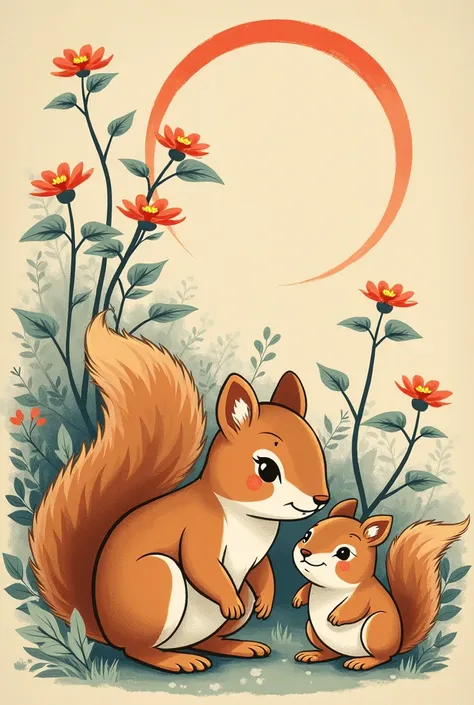 Ukiyo-e style illustrations with lots of cute squirrels