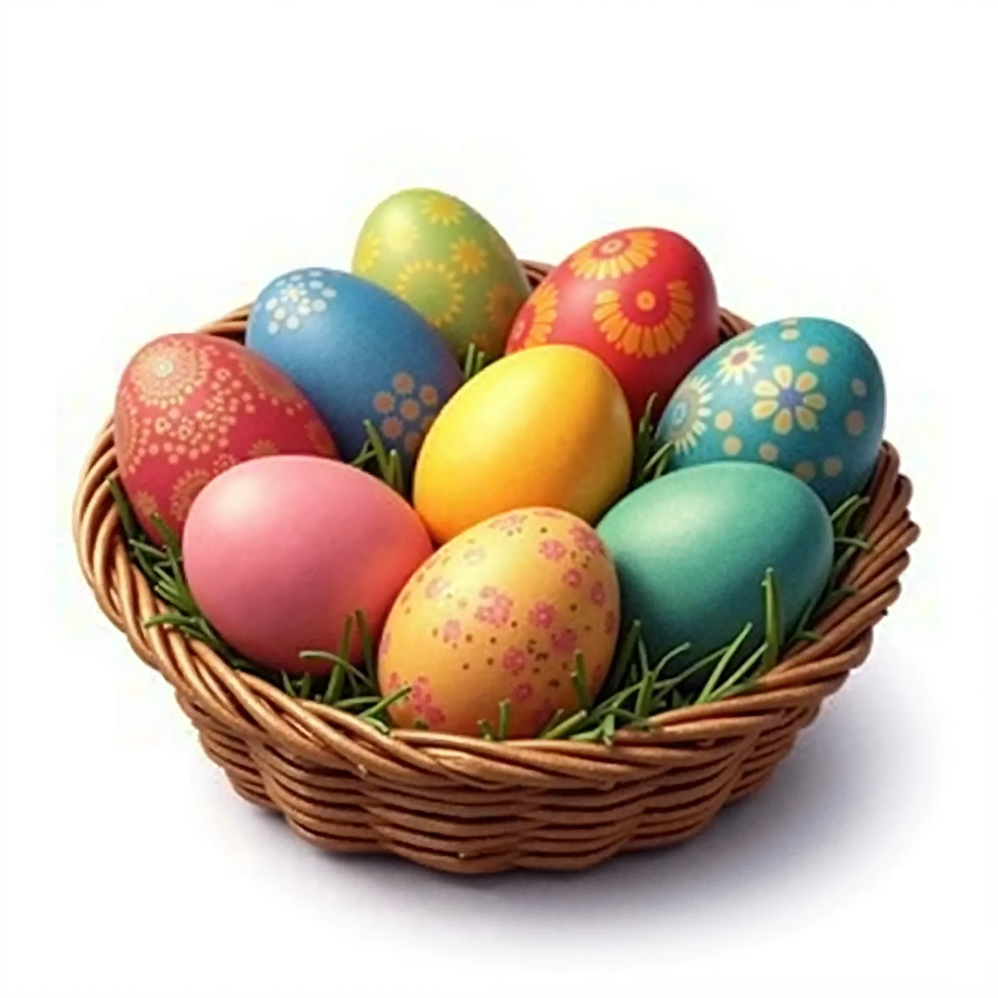 colorful eggs basket, ultra sharpness,high quality, white background 