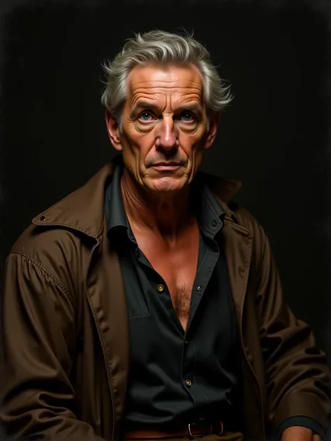  The main character :  Picture a middle-aged man with an expressive face .  He must have features ,  conveying the character :  strong cheekbones ,  deep wrinkles ,  emphasizing life experience , and penetrating eyes.  His look should be direct and confide...