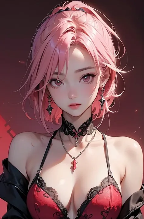 ((  masterpiece:1.2)).8k.、    sexy、      Rise of the Center   、    Chainsaw Man's Journey    、    beauty、    yandere  、、    face up from the front 、    chest tattoo、      Christian Dior necklace 、(   白いbackgroundがあります)、( Chinese clothes)).、((    pink hair ...