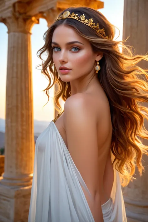 (best quality,4k,8k,highres,masterpiece:1.2), ultra-detailed, (realistic,photorealistic,photo-realistic:1.37), portraits, HDR, Greek mythology, beautiful goddess Venus portrait, perfect DNA, detailed eyes, detailed lips, stunning beauty, flowing golden hai...