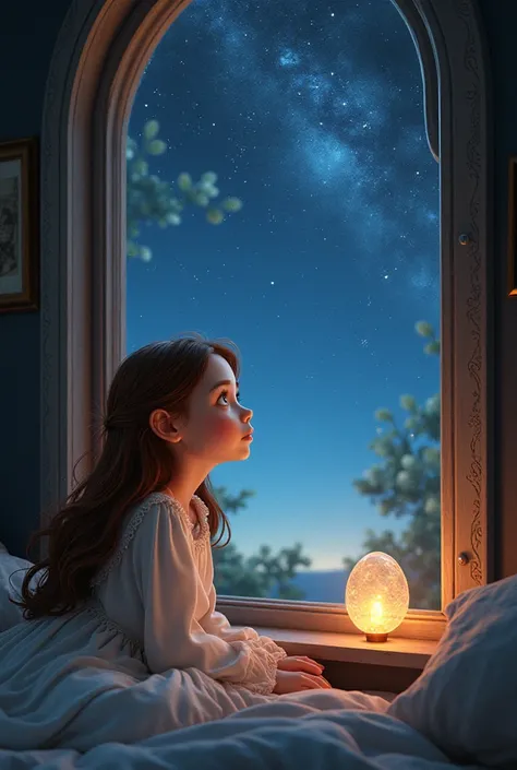 Images for fairytale girl called Lidovica who is in her bedroom looks out the window at the starry sky