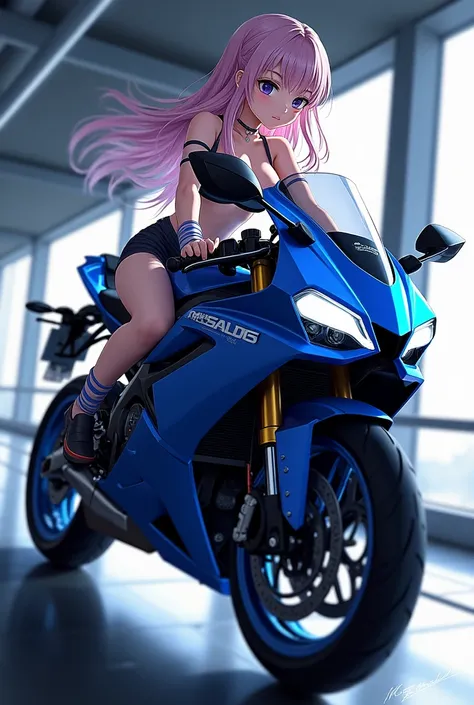 Mobile wallpaper of a motorcycle with a girl next to it in anime
