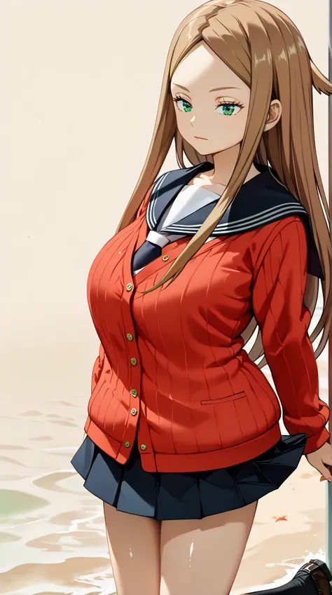 (UHD, retina, masterpiece, accurate, anatomically correct, super detail, high details,  highres, 1080P, 16k、high detail RAW color art:1.3)、(Kirie Konami ai:1.3)、(brown hair,long hair,forehead、green eyes:1.5)、(very gigantic breasts:1.3)、(Shiny skin:1.3)、(sa...