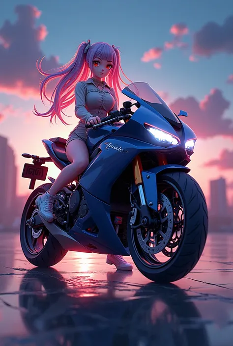 Mobile wallpaper of a motorcycle with a girl next to it in anime