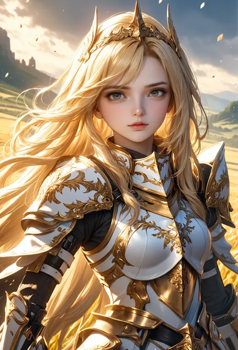 Close-up of a young female paladin with a sword in a vast open field,  
2.5D CGI anime fantasy artwork, epic fantasy digital art style,  
high-quality 4K fantasy illustration,  
spectacular, exquisite character art,  
epic fantasy card game art,  
18-year-...