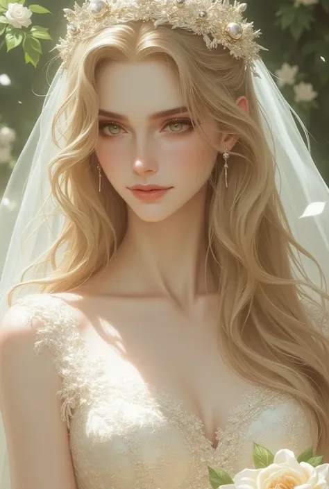  beautiful girl,, blonde long hair,Green Eyes,Ladylike, elegant,bride, Wedding Dress , waist up 