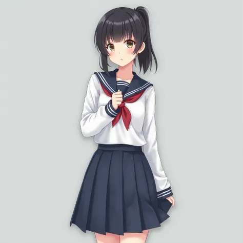 ((full body shot:1.3, entire body:1.3, Photograph, Realistic)), High resolution, high definition, attention to detail, masterpiece, anatomically correct, sharp, gray Background, (Japanese girl, Students), Very Large chest, black ponytail, glossy lip gloss,...