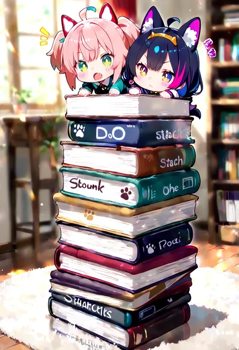 (Masterpiece, BestQuality),chibi-girls,dog-ear,Stack the chibi girls one on top of the other,sound effect,