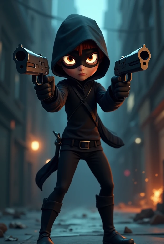 Animated thief with a gun in each hand