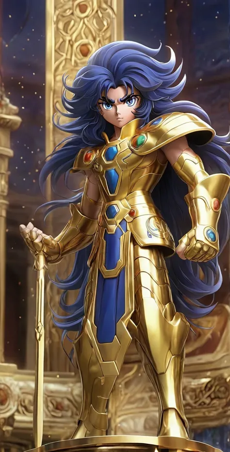 Masterpiece,  Best Quality,  Anime,  Gold Saint,  Gemini Saga,  Full View, Gemini Zodiac Temple,  Looking At Viewer,  High Resolution,  High Detailed,  Saint Seiya Anime Style, Stunning Visual CG