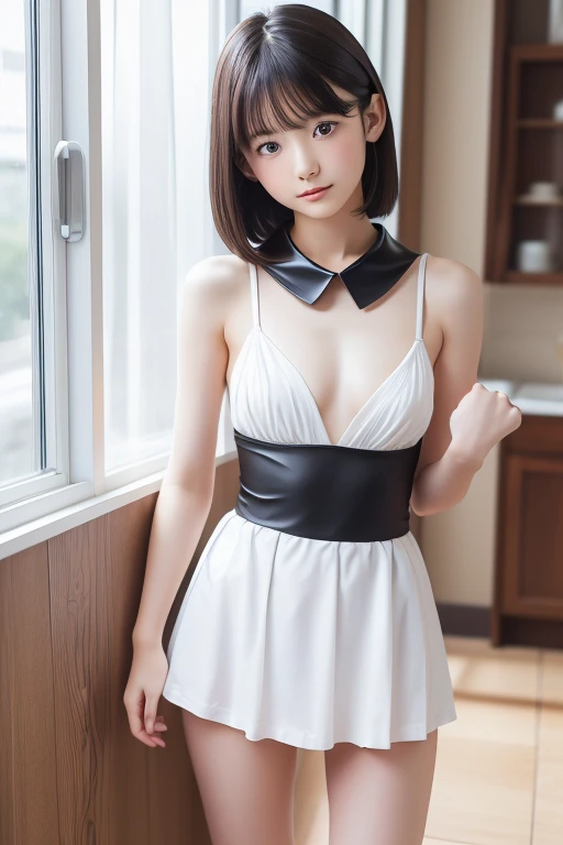 (( top quality)), (( realistic images, masterpiece)), (  Details), nsfw1.9,On the train during the day,Beautiful girl in a white sailor suit, white panties from before nyo, lifting the skirt with her own hands 、Full body image of a beautiful girl, with a y...