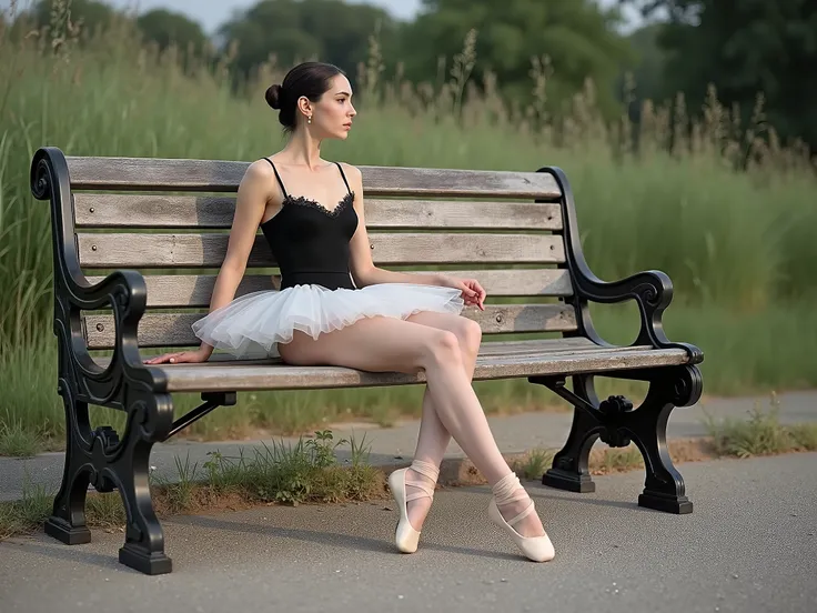 High quality Photo of nice ballerina on the bench, opened eyes