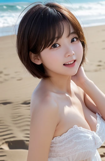       赤い頬    、shy、 The light goes out 、       sandy beach、      Baby bottles are available   、     cute、             short hair   、20 years old、round face、smile、         big breasted      、                       beautiful eyes    、     Angry Face    、Touch...