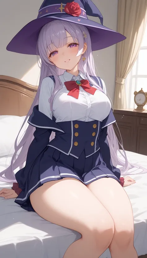 An anime girl with big boobs is sitting on a bed, Shitao  , Pixiv,  what is it ？, a hyper現実的な high school girl, hyper現実的な high school girl, 現実的な high school girl,  a bewitching anime girl ,  fleet collection style , かわいい high school girl, Naughty, [  4k di...