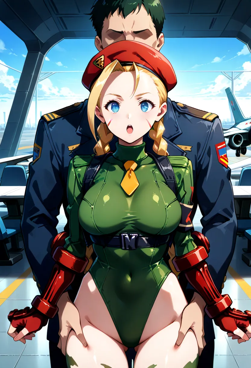   score_9,   score_8_up,   score_7_up,   score_6_up,   girl,   1 boy, 2D,   source_Anime, Anime, (  deep grab  :1.2), (    deep skin   ),   blue eyes, throw, Cammy white (  street fighter  ), Cammy, ( Faceless man),  Video viewers ,   excited, upper body, ...