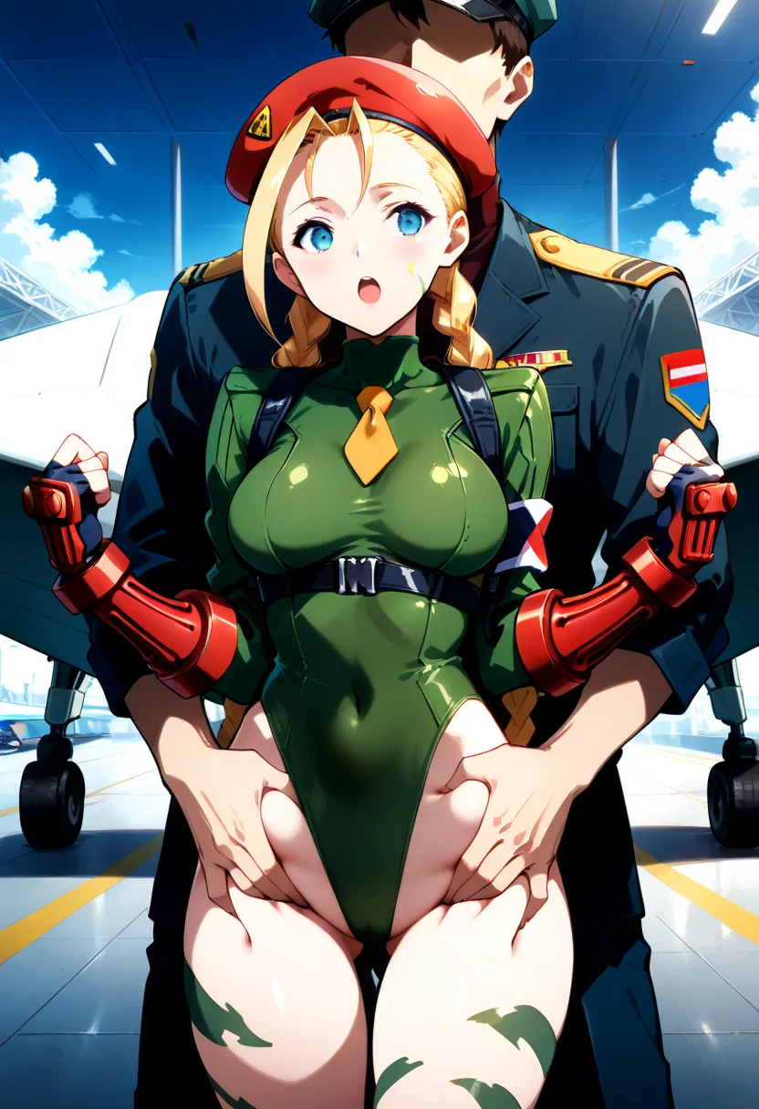   score_9,   score_8_up,   score_7_up,   score_6_up,   girl,   1 boy, 2D,   source_Anime, Anime, (  deep grab  :1.2), (    deep skin   ),   blue eyes, throw, Cammy white (  street fighter  ), Cammy, ( Faceless man),  Video viewers ,   excited, upper body, ...