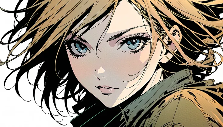  Ashley Wood Style , ，  perfect face in central composition，close-up，graphic novel illustration