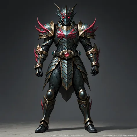 Top quality, full body, standing, from front,looking at viewer, beautiful female grotesque monster, Crustacean-like baio armor,rider belt