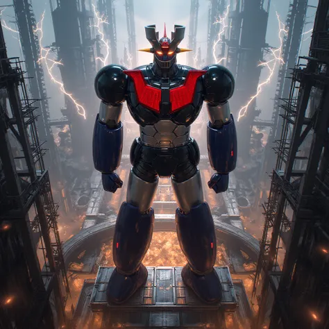  Modified Mazinger Z ,  Mazinger Z is 100 meters tall.   Constructed with modern materials such as steel  ,   Carbon Fiber  ,   Other industrial elements are also visible  ,  Just like the real thing  ,    I'm standing ahead at the height of a high-rise to...