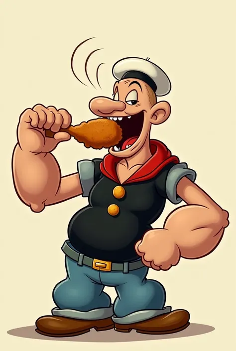 POPEYE EATING A FRIED CHICKEN LEG, THAT IS FAITHFUL TO ITS VERY SIMILAR ANIMATED IMAGE