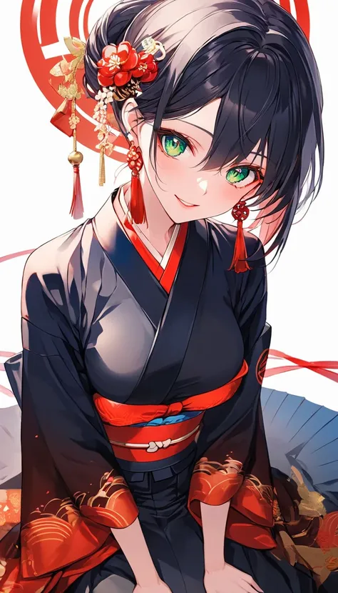 Beautiful flirtatiously smiling, a very busty ronin wearing gold lace kimono, Meiji restoration, blue eyes, focused on the viewer, yojimbo, cleavage, off the shoulders, large breasts, large anime eyes, highly detailed eyes, natural skin, natural skin textu...