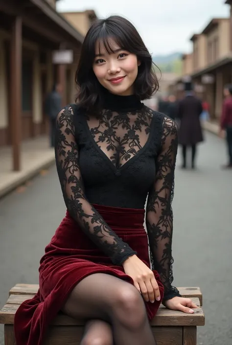 A25-year-old Japanese woman with a well-groomed face and large eyes that are characteristic and very beautiful

masterpiece best quality, photorealistic portrait set in an outdoor scene reminiscent of an Old West town. An adult female model sits on a woode...