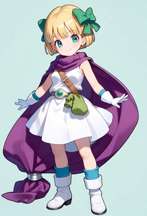 (best quality), (anime-style illustration), 4k, (anime coloring), transparent background, Tabasa(dragon quest5), 1girl, (fluffy bob cut), blonde hair, hair bow green, pretty, cute, full body, standing, emerald eyes, looking at viewer, (big eyes), (bright h...