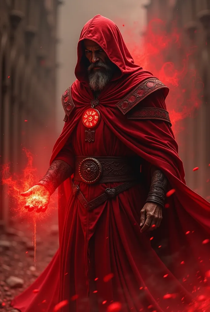  The sorcerer in question is a powerful practitioner of red magic ,  an arcane form that draws from the most primitive and visceral forces of reality .  His skin seems to be marked by a profound energy ,  his veins shine with an intense red ,  as if the ve...