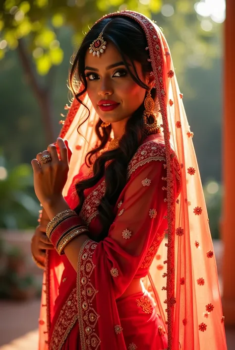 A beautiful indian bride in a slutty sheer saree