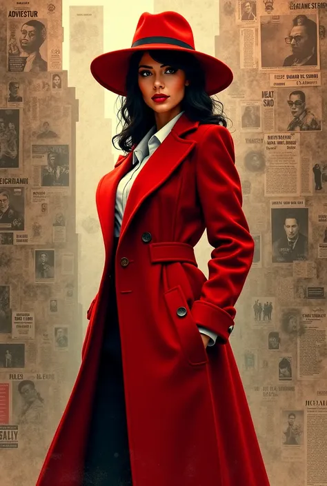 Carmen Sandiego hyperrealist Hyperrealism as the protagonist of the cover and with background texts as if it were a real magazine.  outfit.  hyperrealism. Live action magazine. magazine cover. 