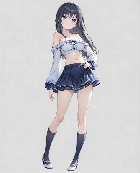 ( girl),( alone),

 masterpiece、  high quality 、  high res、
 grey background、
(  from head to toe :1.5、 full body view:1.5)、In the center:1.2、

Ayase Aragaki,  long hair,   blue eyes,  black hair, 

(  so beautiful:0.9)、(  very cute :0.9)、
(round face)、(Br...