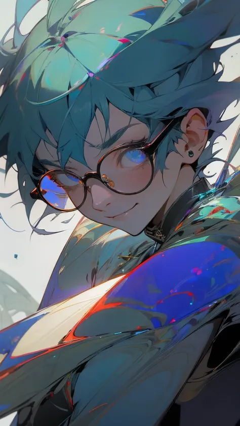 male, round glasses, cool series, lapis lazuli,smile,horror 