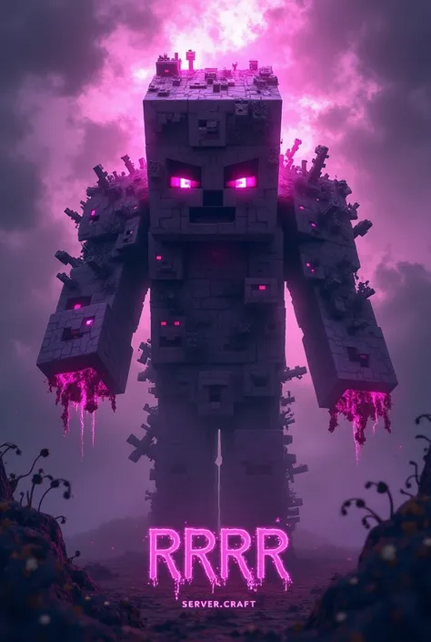 An avatar for a minecraft server that will position the colors purple, black and pink, while the avatar must contain mobs from the minecraft game and the name of the RRR server.craft