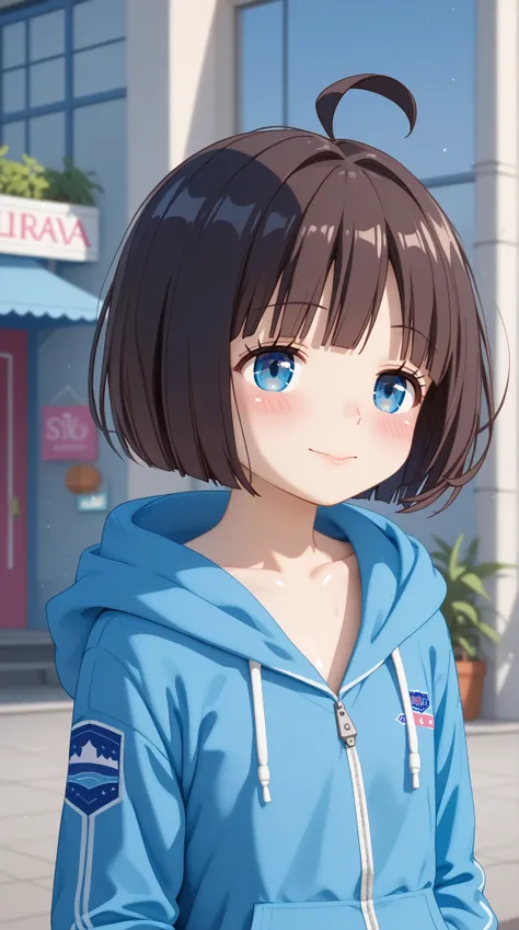 (UHD, retina, masterpiece, accurate, anatomically correct, super detail, high details,  highres, 1080P, 16k、high detail RAW color art:1.3)、(Chika Amateurs:1.3)、ahoge, blunt bangs,bob cut、 short hair、dark hair、(very flat chest:1.5)、(Shiny skin:1.3)、(cinnamo...