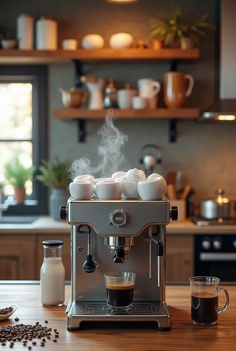 coffee machines in various kitchen settings.