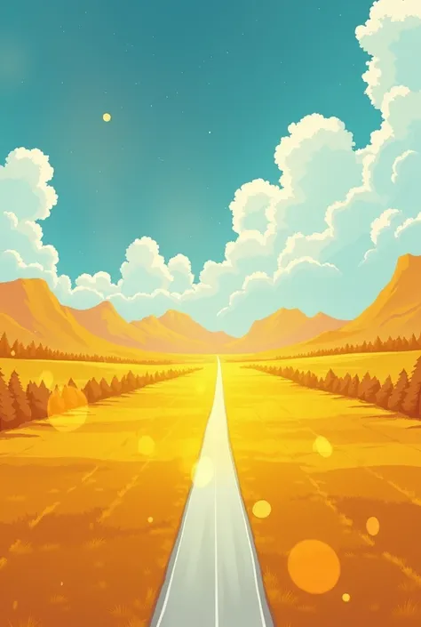 1 road , A bright sky,( yellow and orange ), High resolution,  masterpiece,  the best quality,  general plan ,  depth of field ,  Lens flare, 