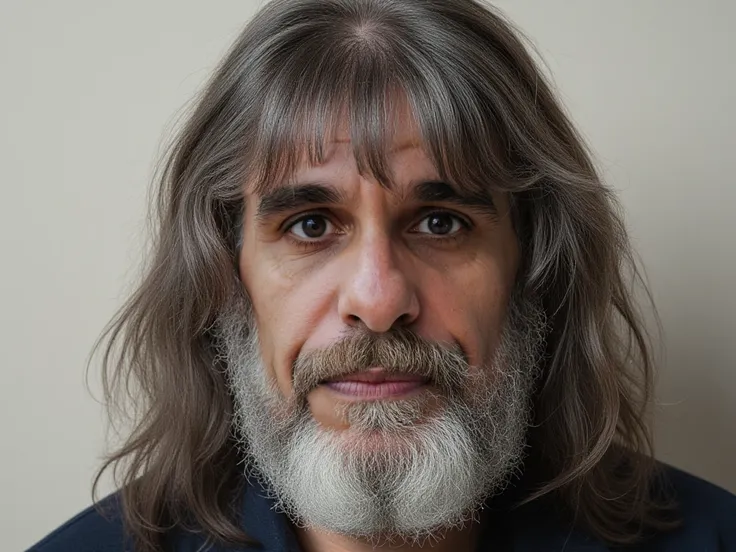 Foto em close,  gray hair,  fringe, big beard and long hair