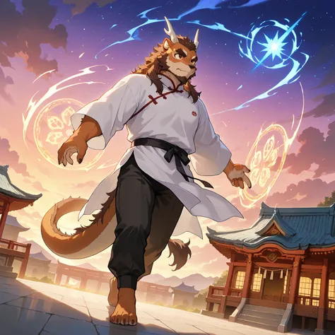 character focus, full body, looking away, dynamic angle, wuxia, daoist, a middle-aged oriental dragon man, oriental dragon horn, full body in Michelangelo Buonarroti style, digital illustration anime, BREAK serious, chinese costume clothes, oriental robe, ...