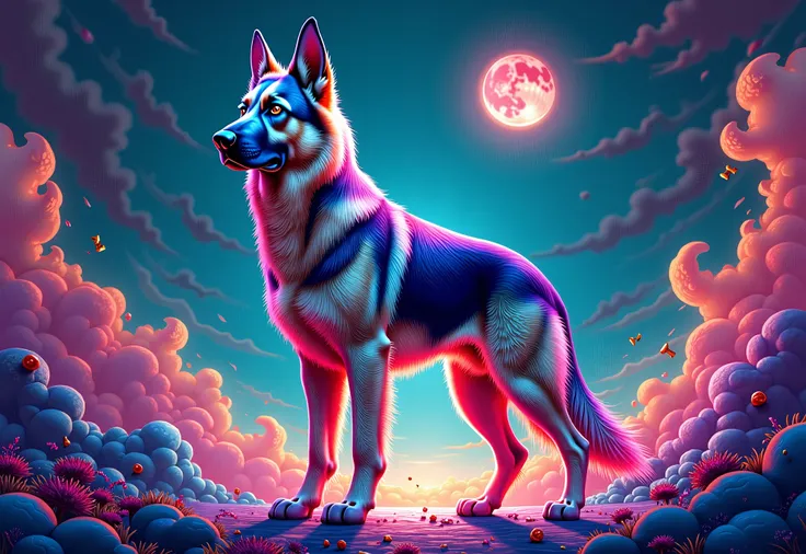 majestic german shepherdin psychedelic style