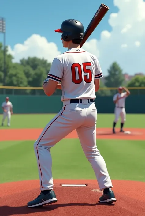 Young man batting with number 05 in his shirt 