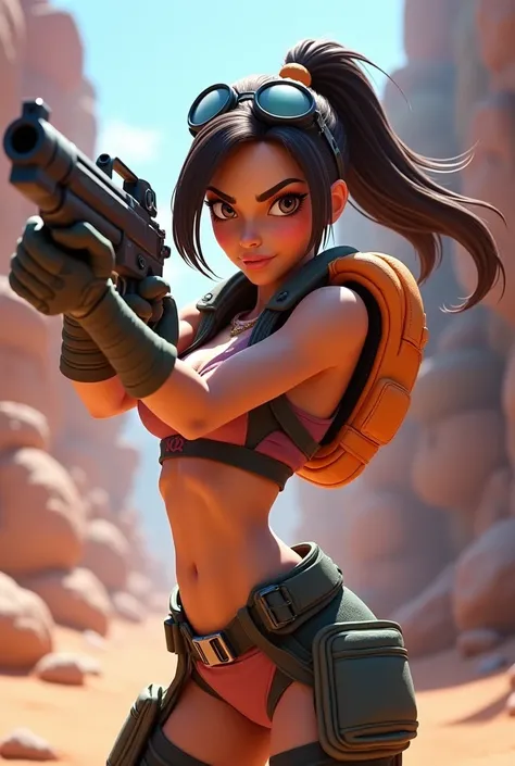 Disney Pixar Cartoon, Female character with a full body, Fighter with a gun