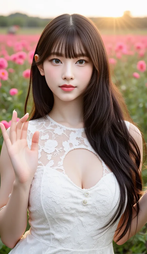 (  masterpiece,    high quality,   nothing ,   Realistic Pictures,    photography),    Beauty ,    Pale eyes with sparkles  ,   Beautiful and modest breasts ,     beautiful and delicate face   ,((Nudie Lips ))、  An expression with an ephemeral sex appeal  ...