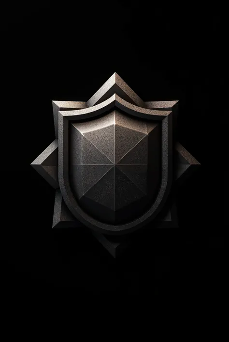 A strong shield in the center,  with geometric shapes representing an surrounding wall or barrier,  symbolizing protection and leadership in defense ,  and a black background , It's like an image of a defender in soccer 