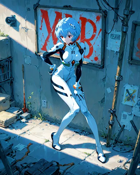 score_9, score_8_up, score_7_up, UHD, 1girl, solo, Masterpiece, UHD, Ayanami Rei, full body, action painting, yubu, Neon Genesis Evangelion