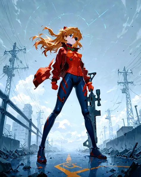 score_9, score_8_up, score_7_up, UHD, 1girl, solo, Masterpiece, UHD, Soryu Asuka Langley, full body, action painting, yubu, Neon Genesis Evangelion