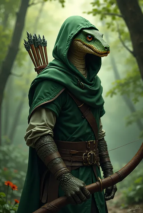 Draw a Robin Hood with a head like a snake