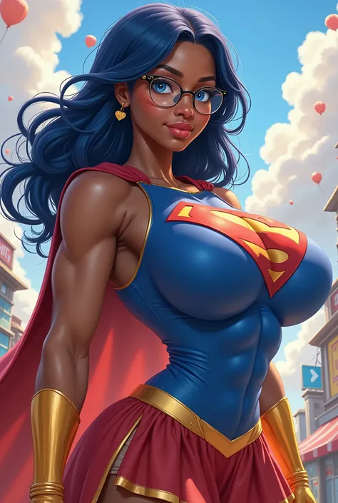 (-OLD-SCHOOL GIRL)=A VERY SEXY AND VERY FUCKABLE BLACK AFRICAN  FEMALE AS SUEPRMAN, LONG HAIR BLUE EYES AND GLASSES.This hybrid being possesses enhanced physical SUPERGIRL abilities, infused with a distinct feminine perspective 4k inccredible deatils and t...