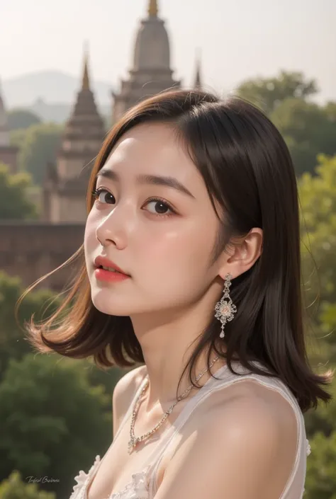 Jisoo photorealistic in the background of myanmar bagan temples,sunny, clear weather ,